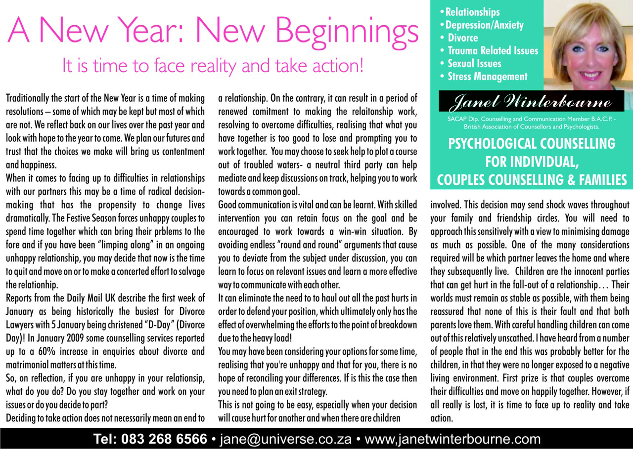 A New Year - New Beginnings Psychologist Cape Town